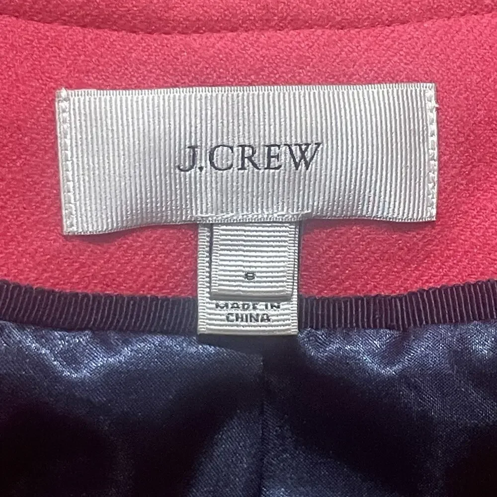 J.Crew Blazer Womens Sz 6 Berry Coral Double Serge Wool Cropped Jacket Gold MINT